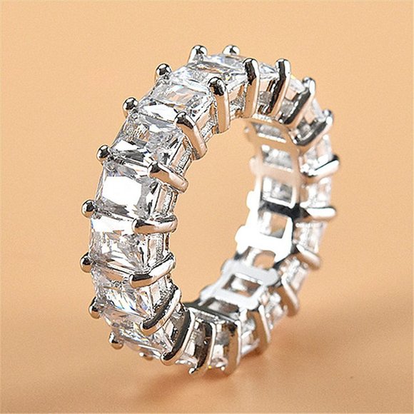 NEW 925 Silver Baguette Diamond Full Eternity Ring - Picture 4 of 14
